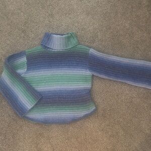 Corsair Blue and Green Striped Women's Turtleneck Sweater